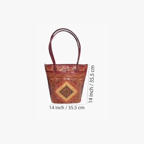 Shantiniketan Genuine Leather Handcrafted Batik Printed Big Size Shopping Bag - 4