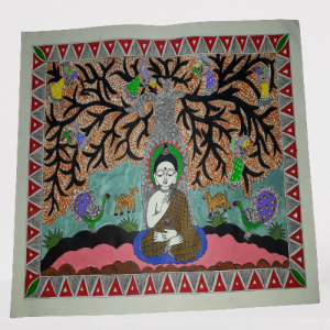 Buddha Under Bhodhi Tree Madhubani Painting