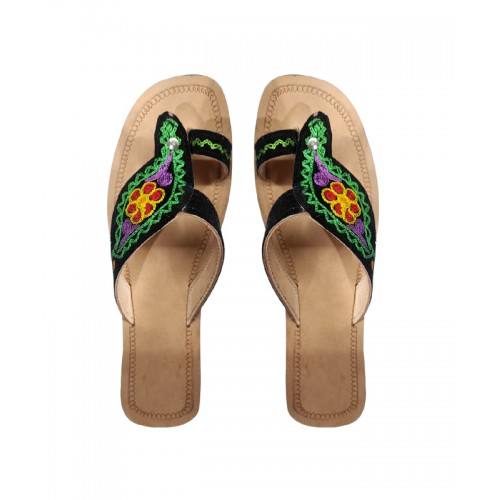 Handcrafted Leather Chamba Chappal With Colorful Thread Work For Women