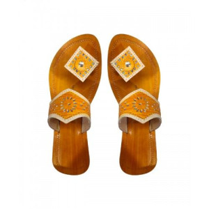 Handcrafted Yellow Leather Chamba Chappal For Women