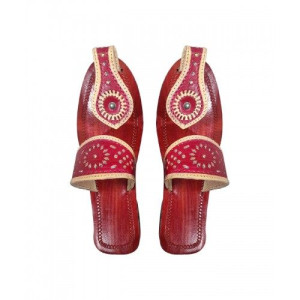 Red Color Leather Chamba Chappal For Women