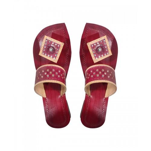 Maroon Color Leather Chamba Chappal For Women