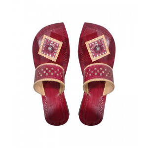 Maroon Color Leather Chamba Chappal For Women