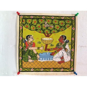 Handicraft Epical Cheriyal Painting Of Beautiful Women Grinding Wheat