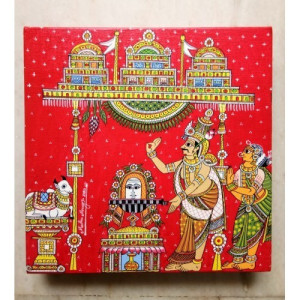 Handicraft Traditional Beautiful Cheriyal Painting Of Shiv Parvati Kalyanam For Decoration Purpose
