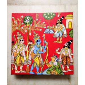 Handicraft Traditional Beautiful Cheriyal Painting Of Ahalya Shapa Vimukthi, Ramayanam Story, For De