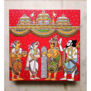 Handicraft Traditional Beautiful Cheriyal Painting Of Bhavanarushi And Bhadravathi Marriage Sequence