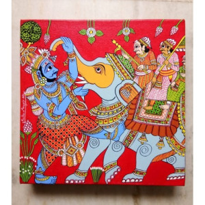 Handicraft Traditional Beautiful Cheriyal Painting Of Medal Puran Story