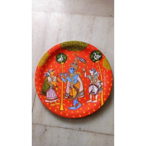 Handicraft Traditional Beautiful Cheriyal Painting Of Krishna Leela Story On Plate