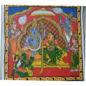 Traditional Handmade Nakashi Art of Lord Ram Sita Cheriyal Painting 15x15 inches