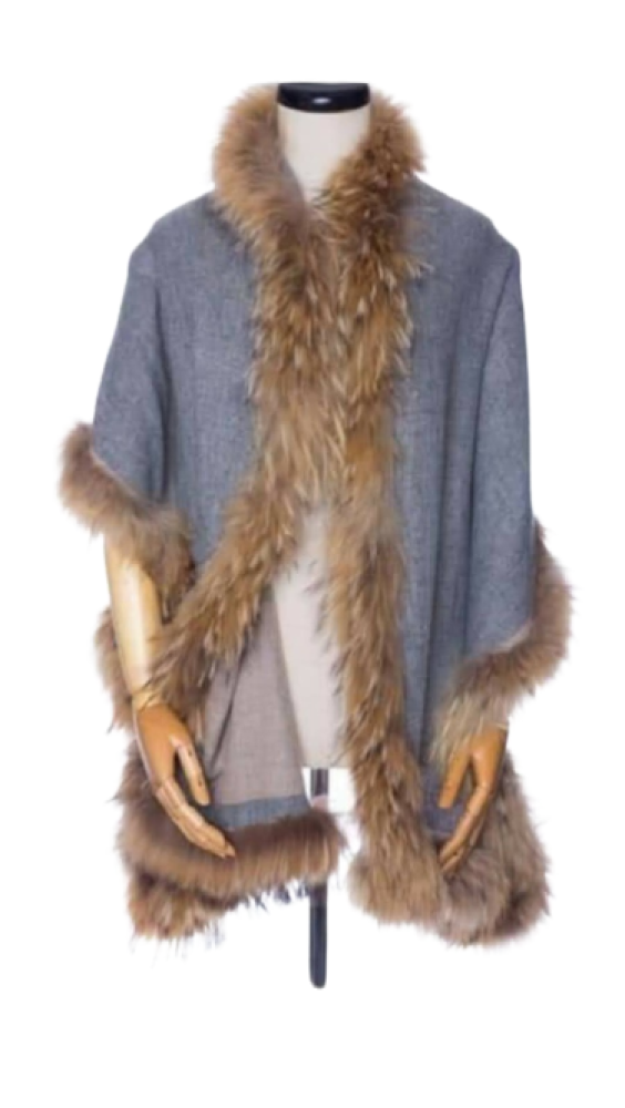 Classic Grey With Golden Fur Pashmina Stole