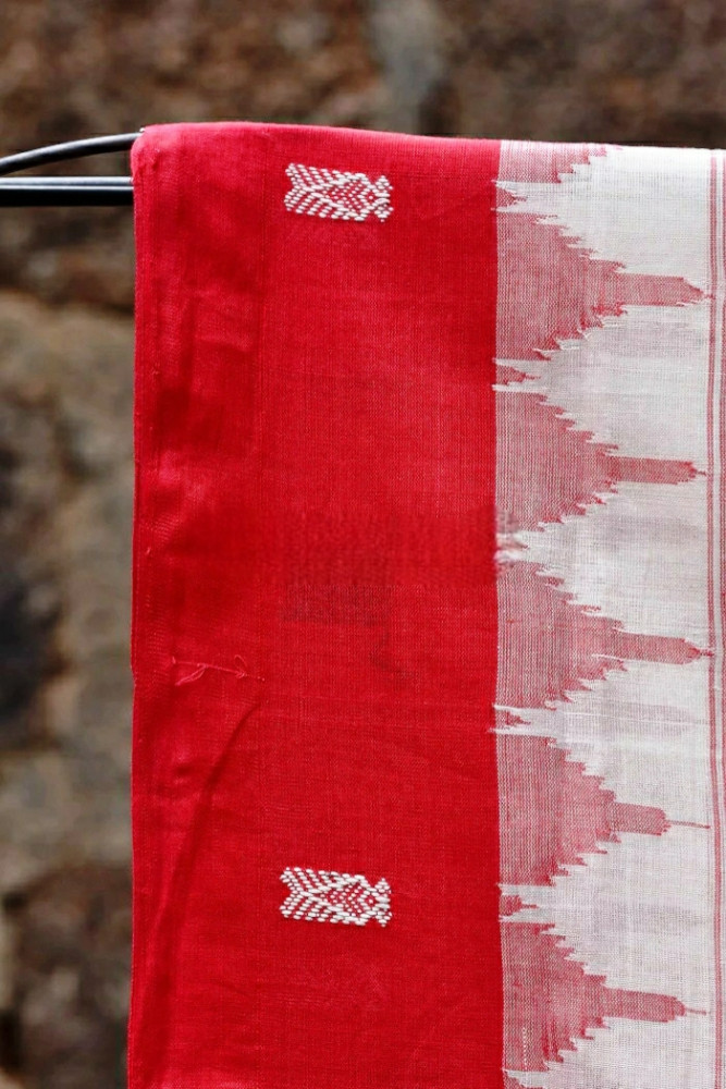 Classy White & Red Designer Prints Berhampur Saree - 2