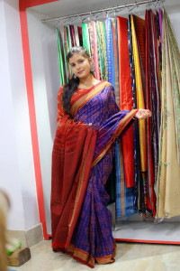 Colourful Blue & Red Sambalpuri Silk Saree