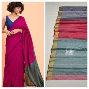 Colourful Magenta & Blue Chanderi Tissue Saree