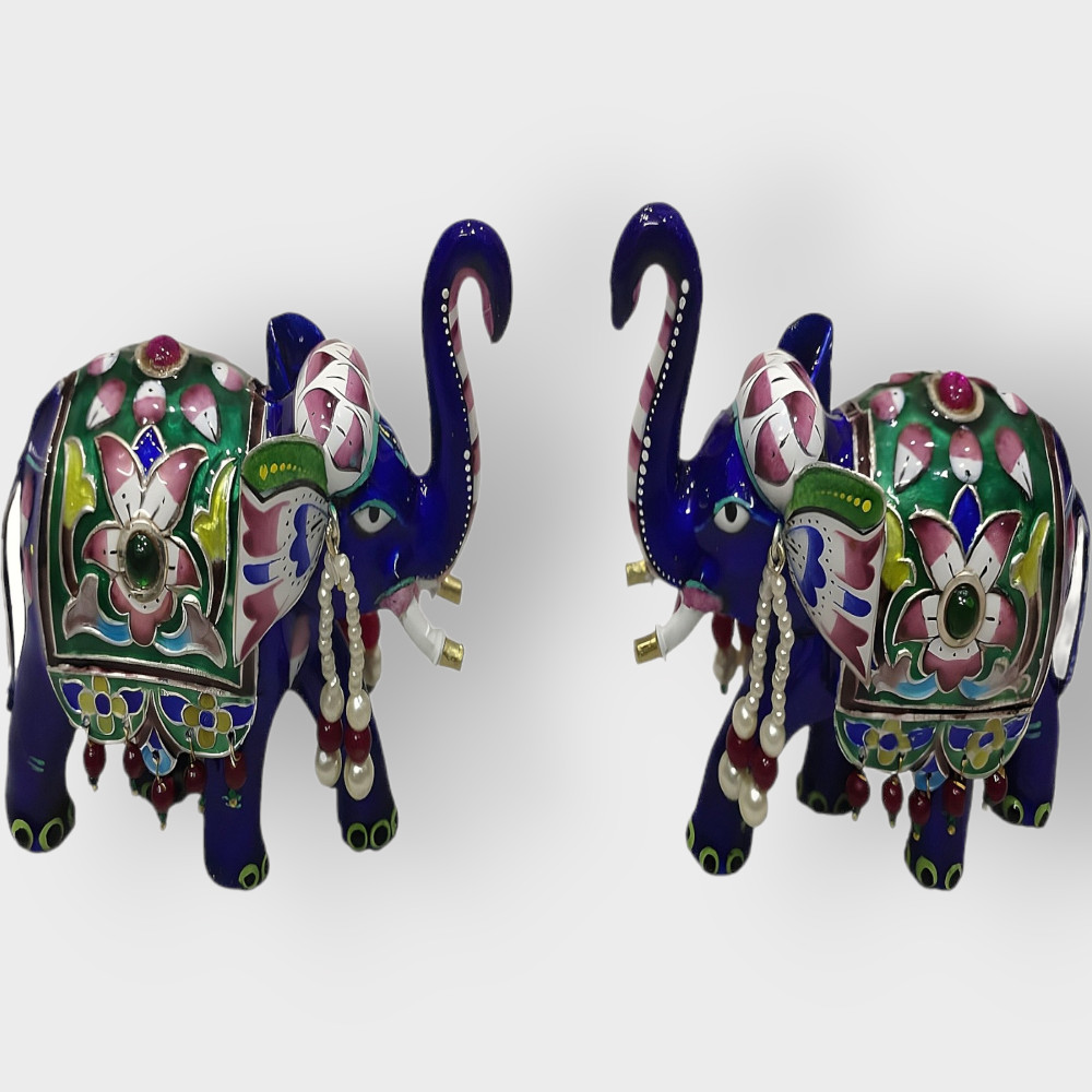 Colourful Pair Of Elephants Gulabi Meenakari Art - 0