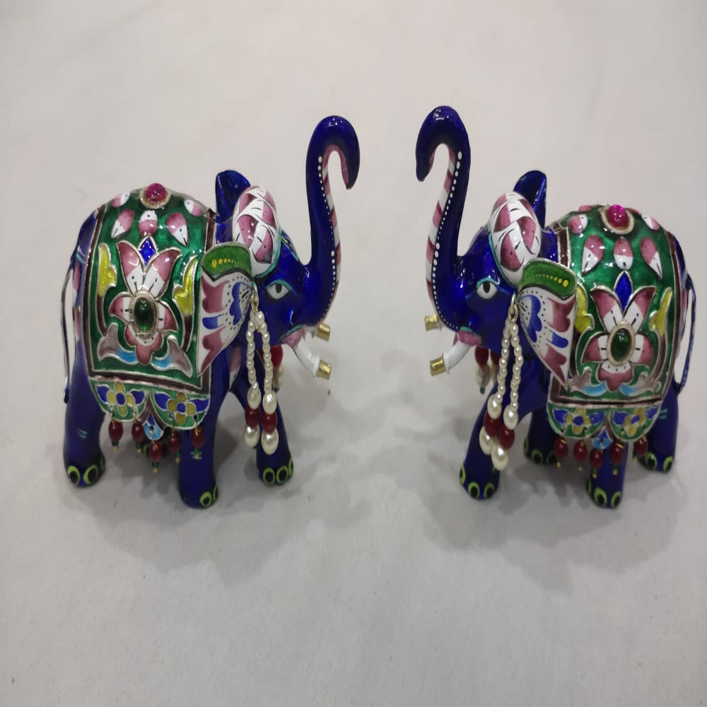 Colourful Pair Of Elephants Gulabi Meenakari Art - 1