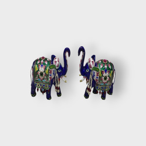 Colourful Pair Of Elephants Gulabi Meenakari Art
