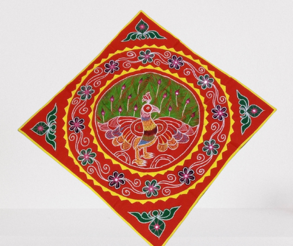Colourful Peacock Wall Hanging Pipli Work