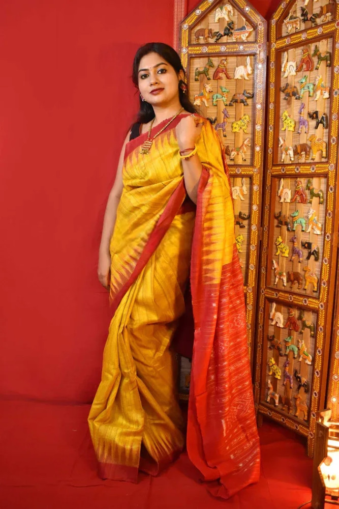 Colourful Red & Yellow Gopalpur Tussar Saree - 0