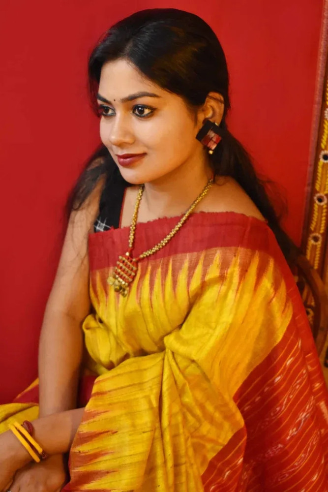 Colourful Red & Yellow Gopalpur Tussar Saree - 1