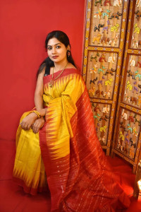 Colourful Red & Yellow Gopalpur Tussar Saree