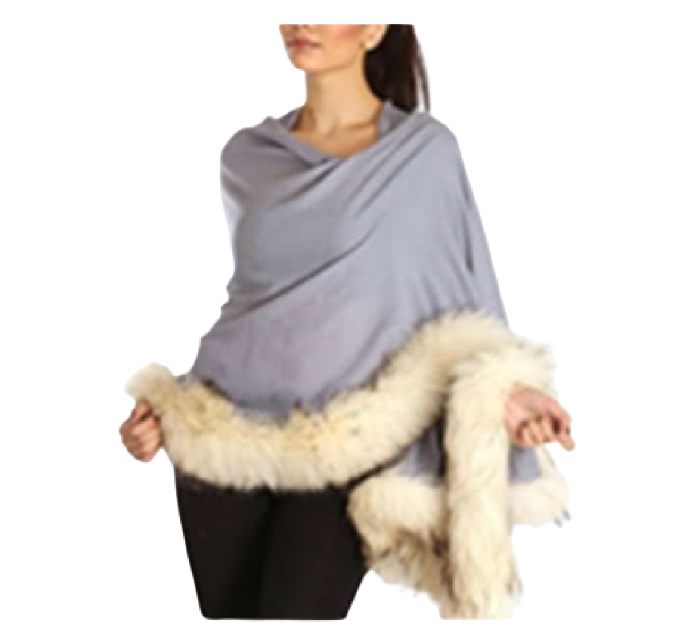 Cool Grey With Cream Fur Pashmina Stole