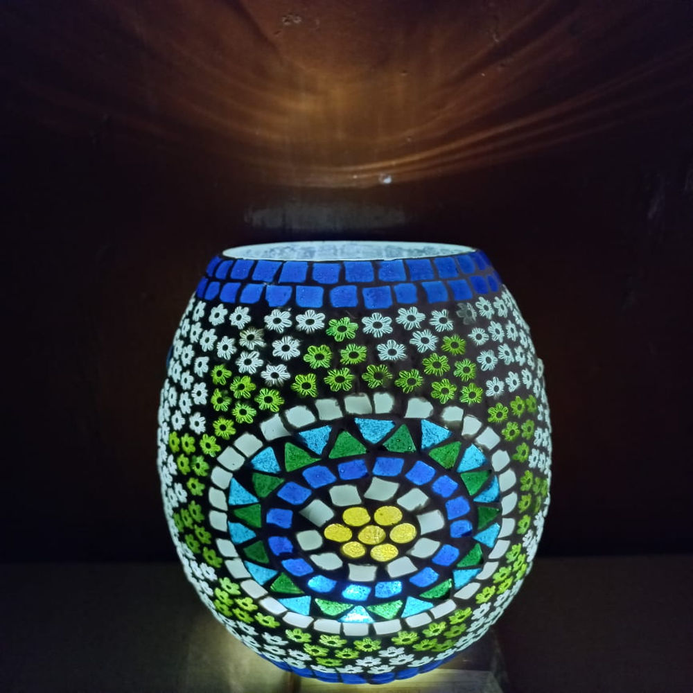 Dholak Shape Beautiful Glass Lamp