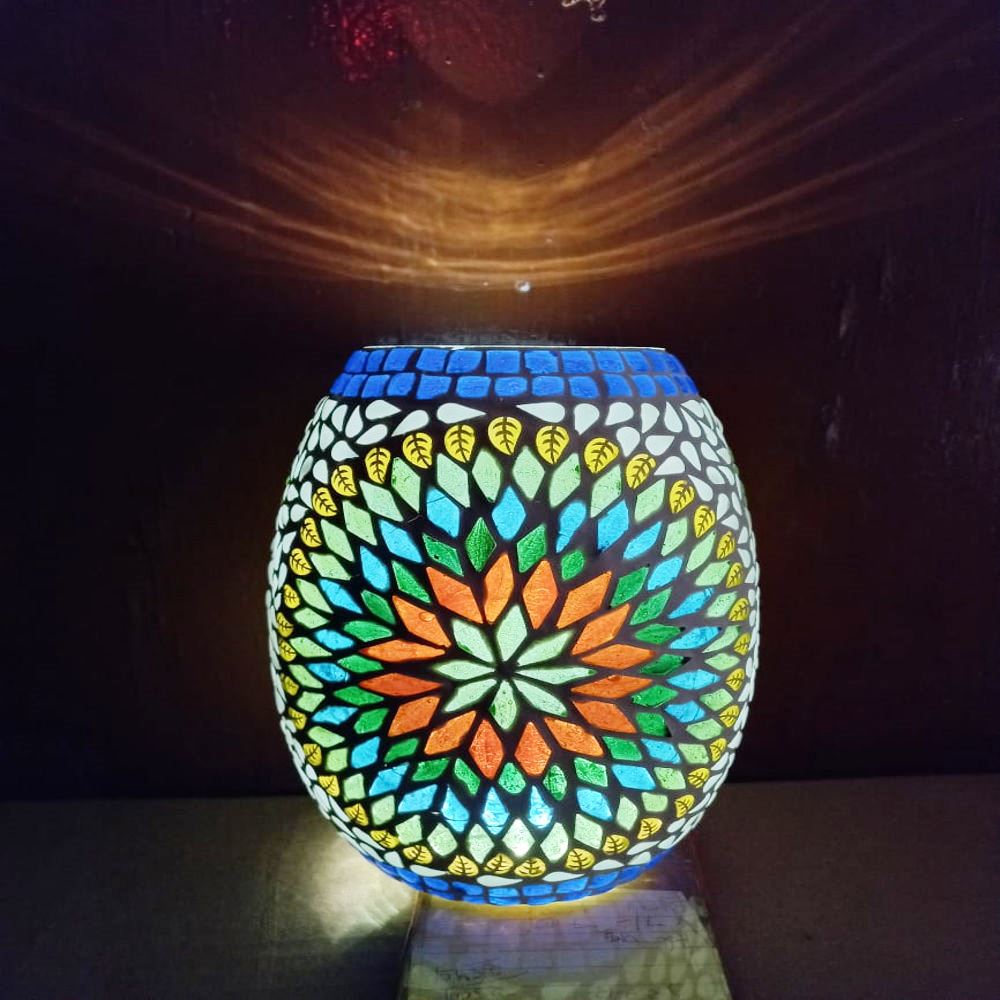 Dholak Shape Colourful Glass Lamp - 0