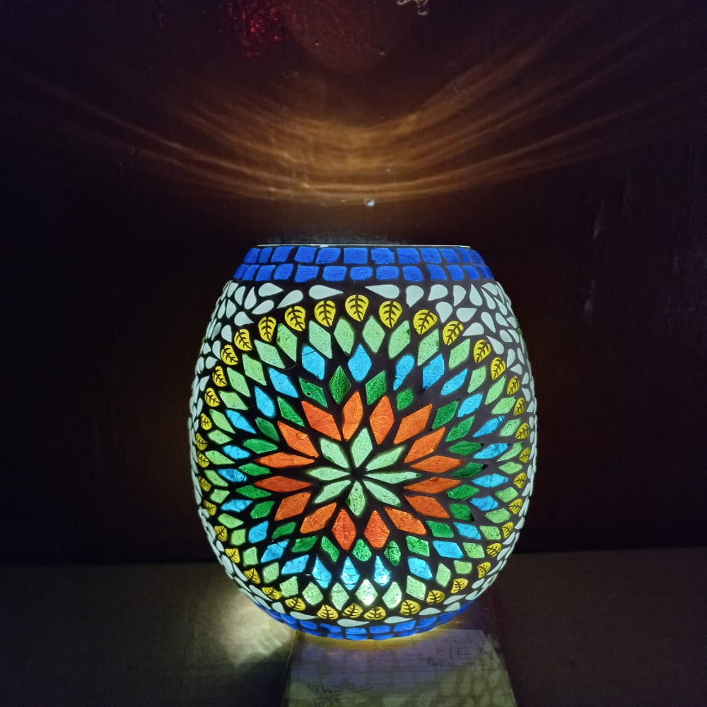 Dholak Shape Colourful Glass Lamp