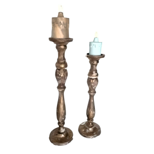 Distressed Gold Candle Stand Set of 2