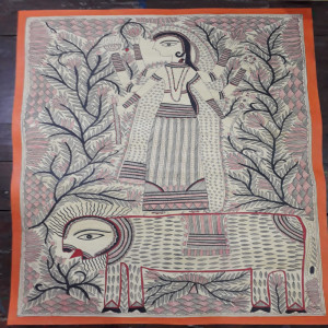 Durga Maa On Tiger Madhubani Painting