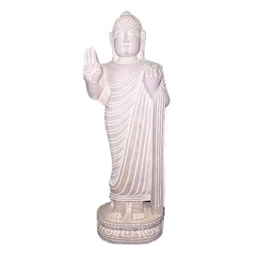 Ancient Artwork Of Durgi Stone Carving Statue Of Lord Buddha Standing For Decoration Purpose