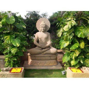 Ancient Artwork Of Durgi Stone Carving Red Sand Stone Statue Of Lord Buddha For Decoration Purpose