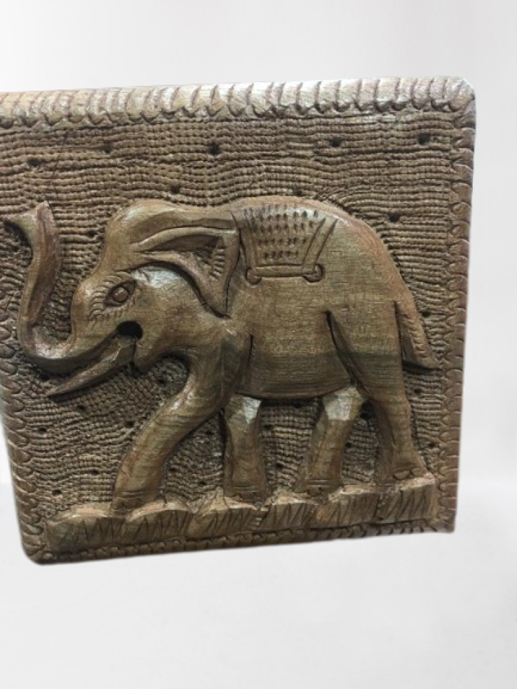 Elephant Carving Walnut Wood Jewellery Box - 0