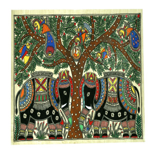 Elephant Duo With Majestic Peacocks Painting