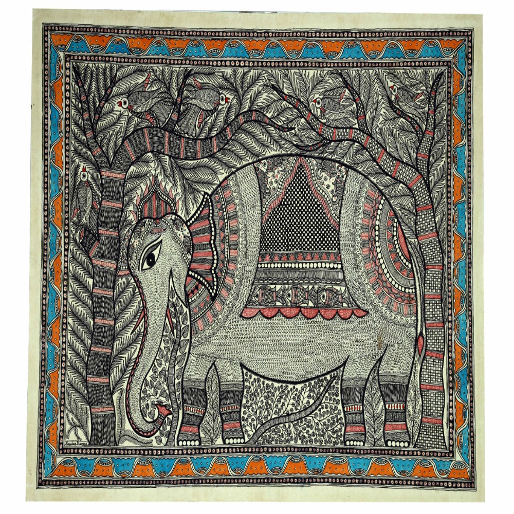 Elephant Royal March Madhubani Painting
