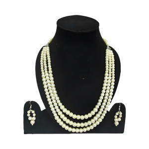 Ethnic Pearl Glass Beads 3 Line Necklace Set