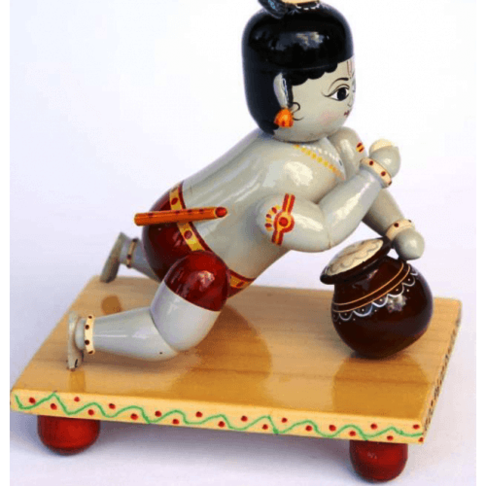 Handmade Etikoppaka Wooden Toy Of Cute Crawling Kanha