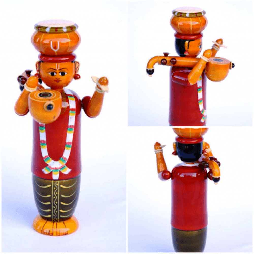 Authentic Handmade Etikoppaka Wooden Toy Of Folk Haridasu Singing Melodious Song