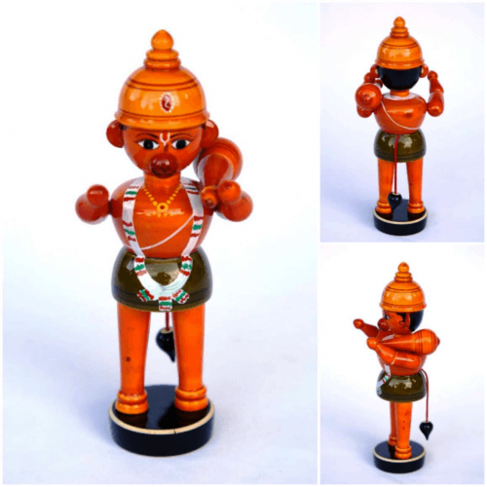 Handicraft Etikoppaka Wooden Toy Of Lord Hanuman For Decoration Purpose