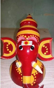 Handmade Lacquer Wooden Etikoppaka Kids Toy Friend Lord Ganesha in Red Colour