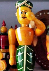 Handmade Lacquer Wooden Etikoppaka Toy Of Yellow Standing Man