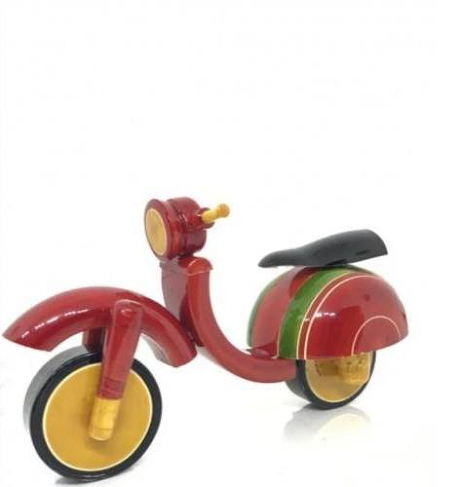 Handmade Lacquer Wooden Etikoppaka Toy Of Yellow & Red Scooter