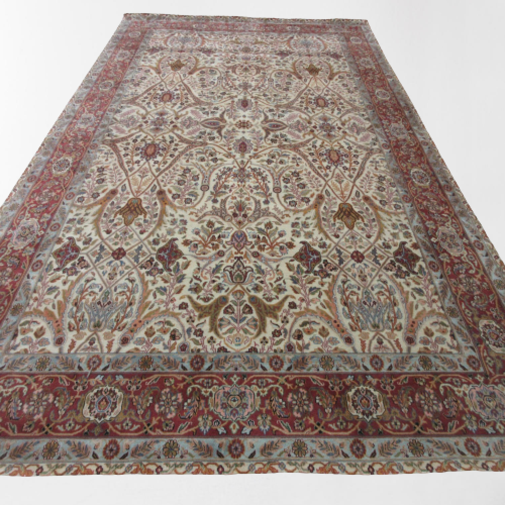 Exclusive Beige & Maroon Handmade Badohi Carpet