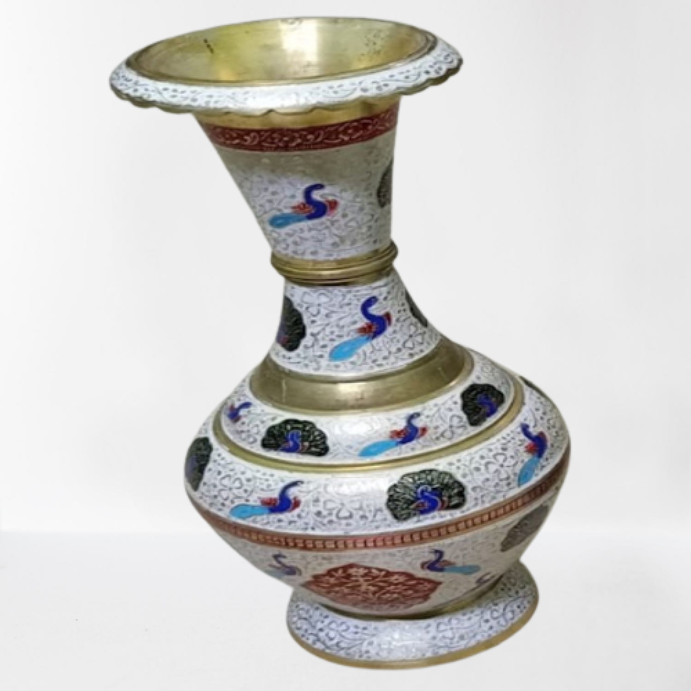 Flower Vase White Kashmiri Work (10 Inch)