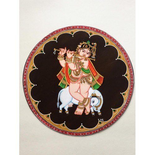 Traditional Handmade Mysore Dashavtar Ganjifa Card Design Of Lord Krishna Playing Flute