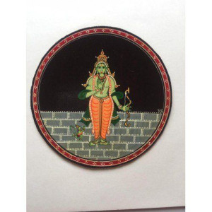 Delightful Handmade Mysore Dashavtar Ganjifa Card Design Of Famous Goddess In Green Colour