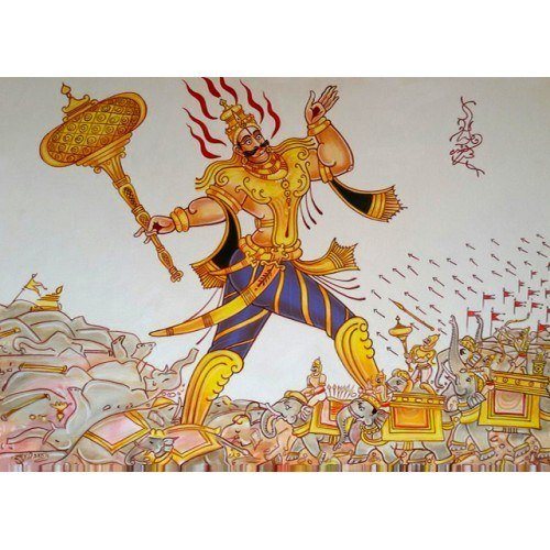 Beautiful Mysore Ganjifa Art of Giant king in Battle Field Miniature Painting
