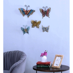 Golden Metal Butterfly Set Of 5 Wall Art
