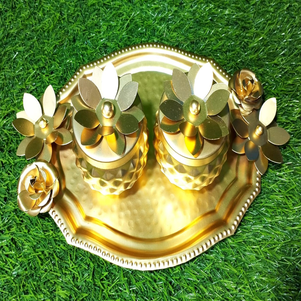 Golden Tray Haldi Kumkum Set - 0